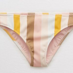 Aerie Swim Ribbed Bikini Bottom - Pink/Yellow Stripe